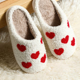 White Valentines Day Hearts Print Plush Slippers