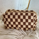 Black Checkered Knitted Zipper Makeup Bag