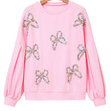 Light Pink Sweet Bow Lantern Sleeve Oversized Pullover Sweatshirt