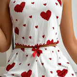 White Valentines Heart Print Spaghetti Cami and Shorts Pajama Set