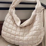 Light French Beige Quilted Zipper Large Shoulder Bag