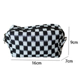 Black Checkered Knitted Zipper Makeup Bag