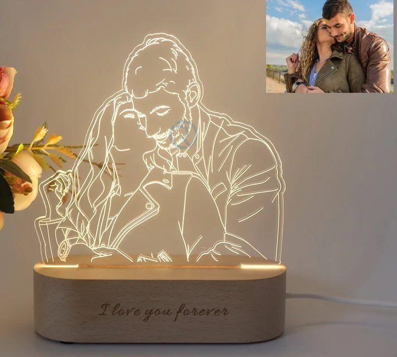 Personalized Gift Photo 3D Lamp Customized Wedding Anniversary Valentines Day Gift Night Light Picture Text Engraving Gift