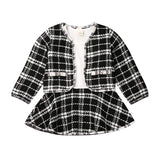 2PCS Spring Autumn Winter  Party Baby Girls Clothes Plaid Coat Tops+Tutu Dress Formal Outfits Fit For 0-6 Years