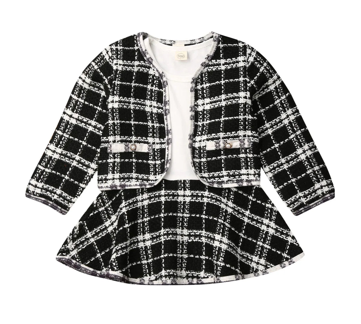 2PCS Spring Autumn Winter  Party Baby Girls Clothes Plaid Coat Tops+Tutu Dress Formal Outfits Fit For 0-6 Years