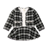 2PCS Spring Autumn Winter  Party Baby Girls Clothes Plaid Coat Tops+Tutu Dress Formal Outfits Fit For 0-6 Years