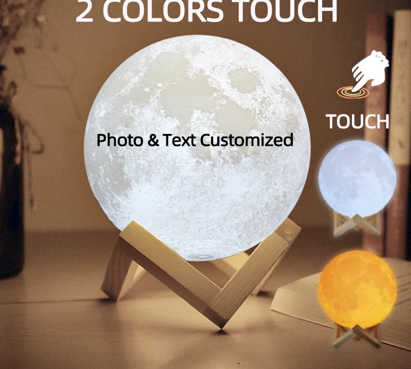 Personalized 3D Printing Moon Lamp Customized Photo Text Night Light USB Rechargeable Birthday Mother Day Lunar Christmas Gift