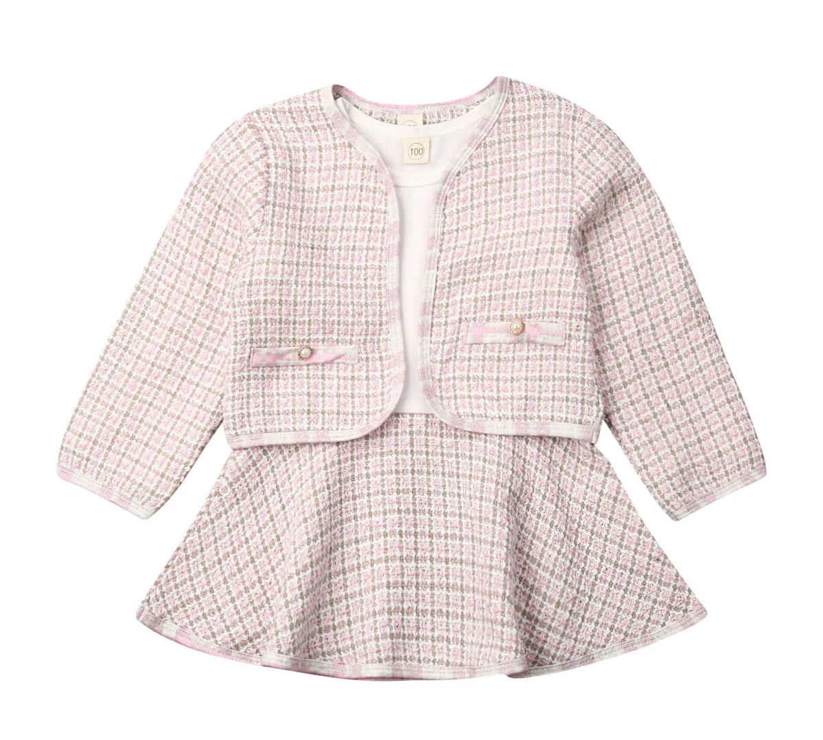 2PCS Spring Autumn Winter  Party Baby Girls Clothes Plaid Coat Tops+Tutu Dress Formal Outfits Fit For 0-6 Years