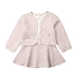 2PCS Spring Autumn Winter  Party Baby Girls Clothes Plaid Coat Tops+Tutu Dress Formal Outfits Fit For 0-6 Years