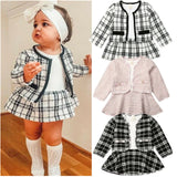 2PCS Spring Autumn Winter  Party Baby Girls Clothes Plaid Coat Tops+Tutu Dress Formal Outfits Fit For 0-6 Years