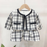 2PCS Spring Autumn Winter  Party Baby Girls Clothes Plaid Coat Tops+Tutu Dress Formal Outfits Fit For 0-6 Years