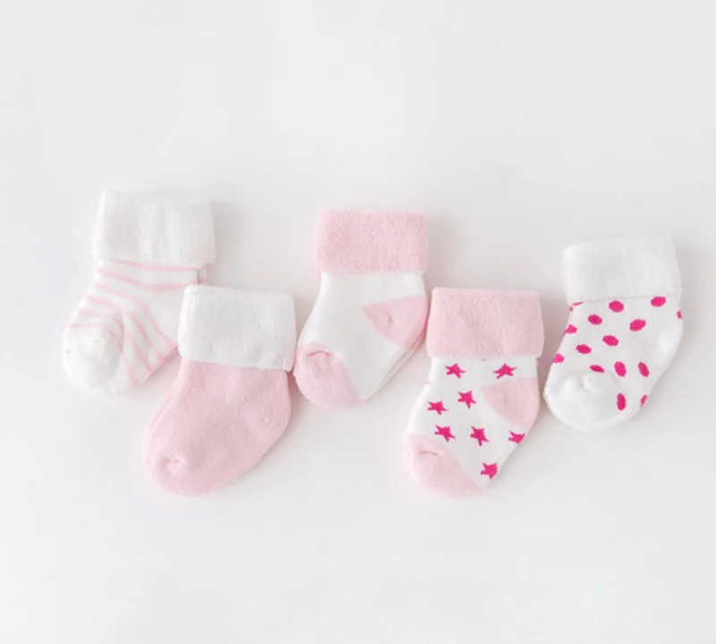 5Pair/lot New boy and girl  baby socks thick newborn autumn and winter warm foot sock