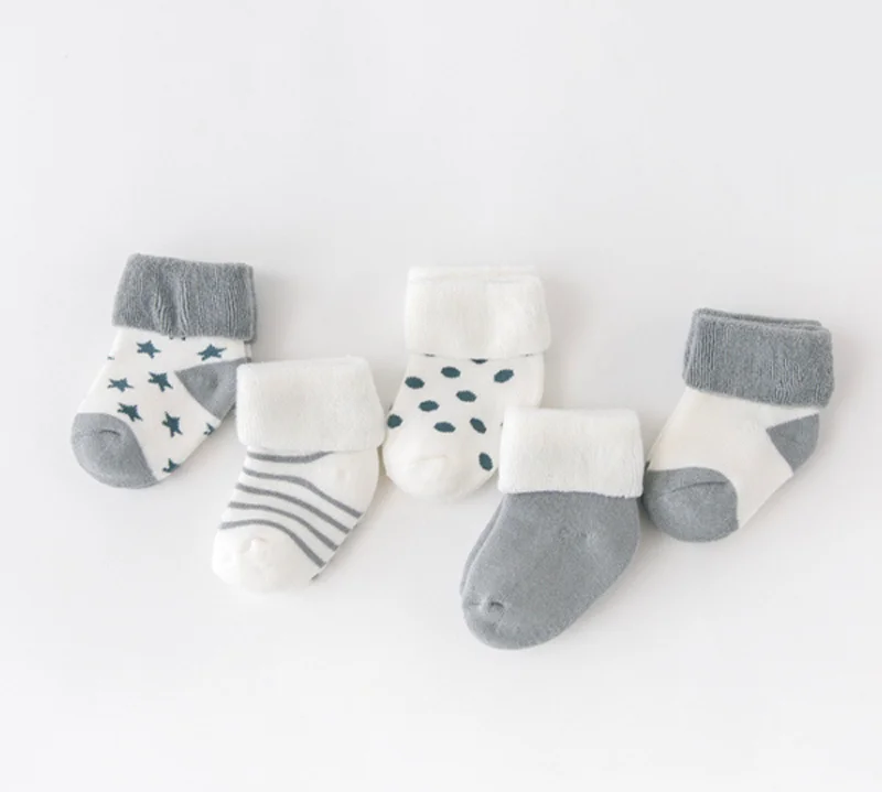 5Pair/lot New boy and girl  baby socks thick newborn autumn and winter warm foot sock