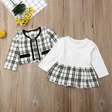 2PCS Spring Autumn Winter  Party Baby Girls Clothes Plaid Coat Tops+Tutu Dress Formal Outfits Fit For 0-6 Years