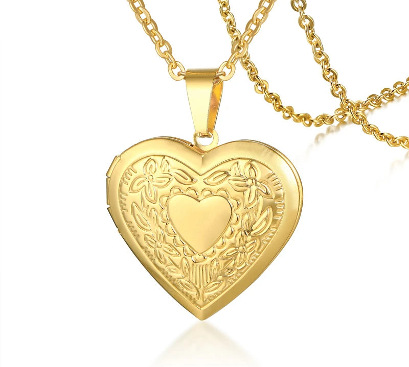 Vnox Customize Picture Name Women Necklaces Heart Locket Pendant Family Image Personalized Anniversary Gift