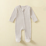 Organic Cotton Baby Rompers Waffle 100% Cotton Infant Boys Girls Jumpsuit Zipper Footed Solid Long-Sleeve Pajamas Sleepsuits