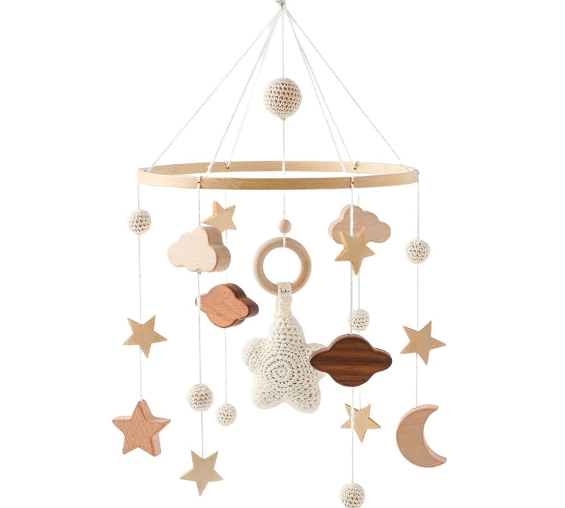 Baby Crib Mobile Wooden Bed Bell Rattle Toy Soft Felt Hot Air Balloon Wind Chime Pendant Newborn Comfort Bed Bell Toys Baby Gift