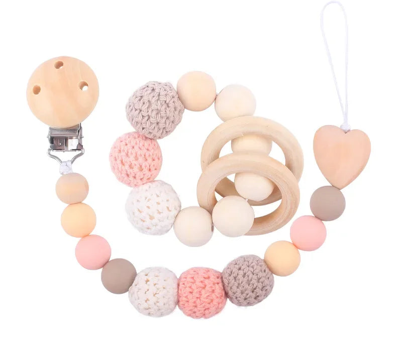 1-2pcs New Baby Pacifier Clips Teethers Bracelet Babies Chain Cute Big Crochet Color Wool Ball Newborn Dummy Nipples Holder Clip