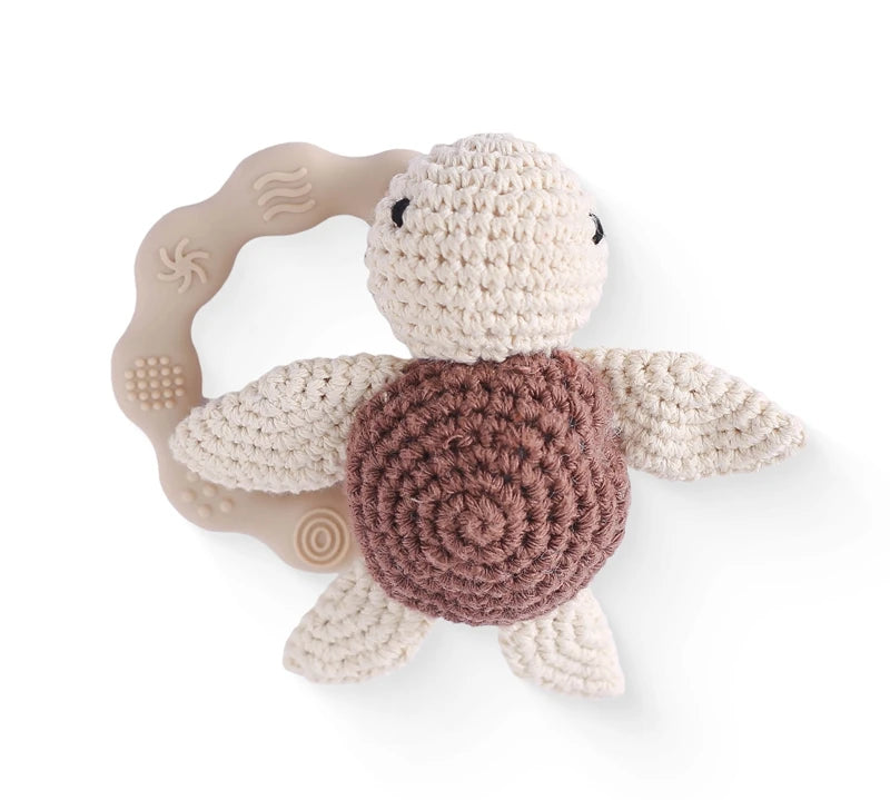 1PC Crochet Animal Bear Rattle Toy Soother Bracelet Wooden Teether Ring Baby Product Mobile Pram Crib Wooden Toys Newborn Gifts