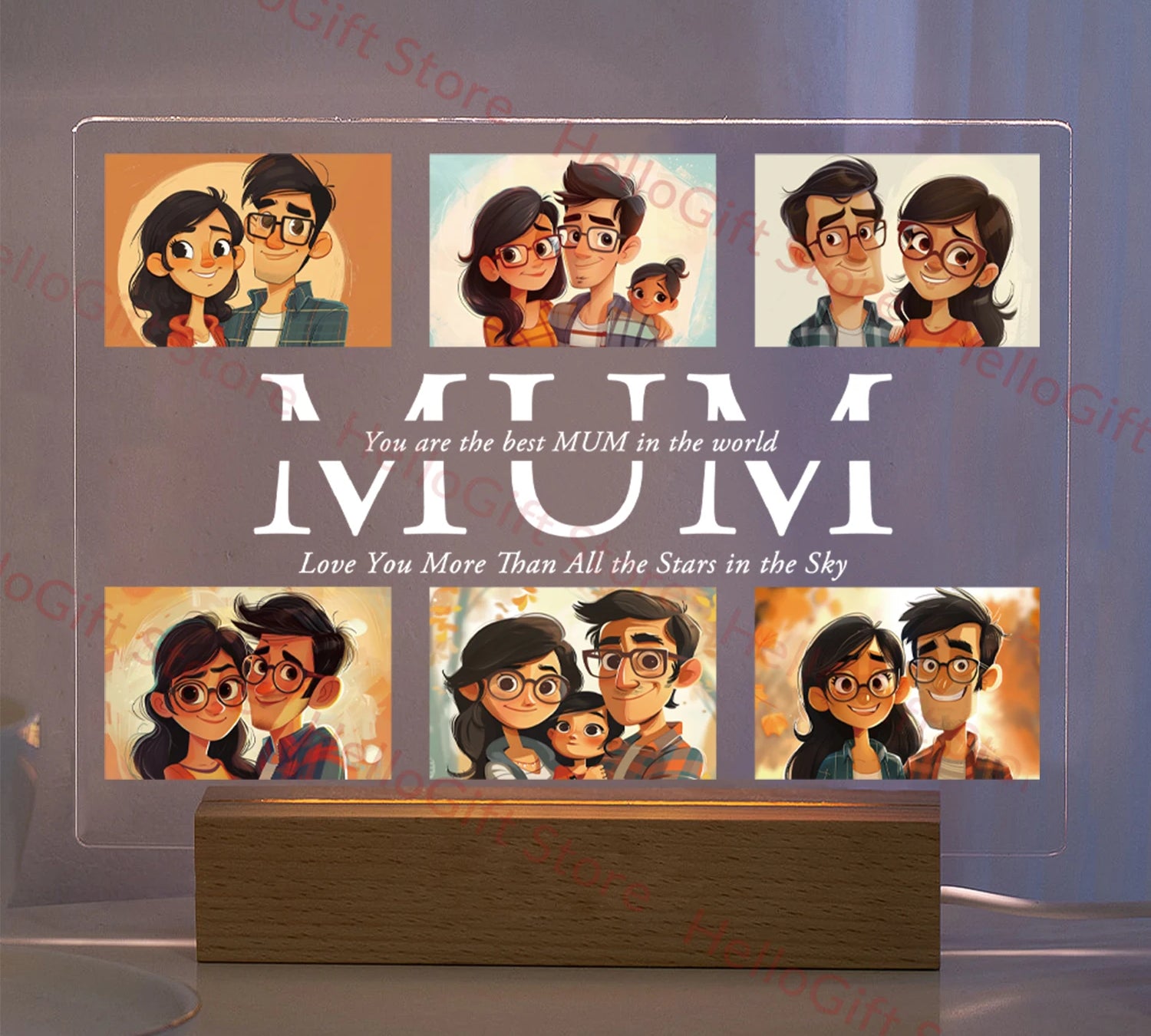 Personalized Custom Photo Text 3D Acrylic Lamp Customized Bedroom NightLight for MOM DAD LOVE Family Birthday Christmas Day Gift