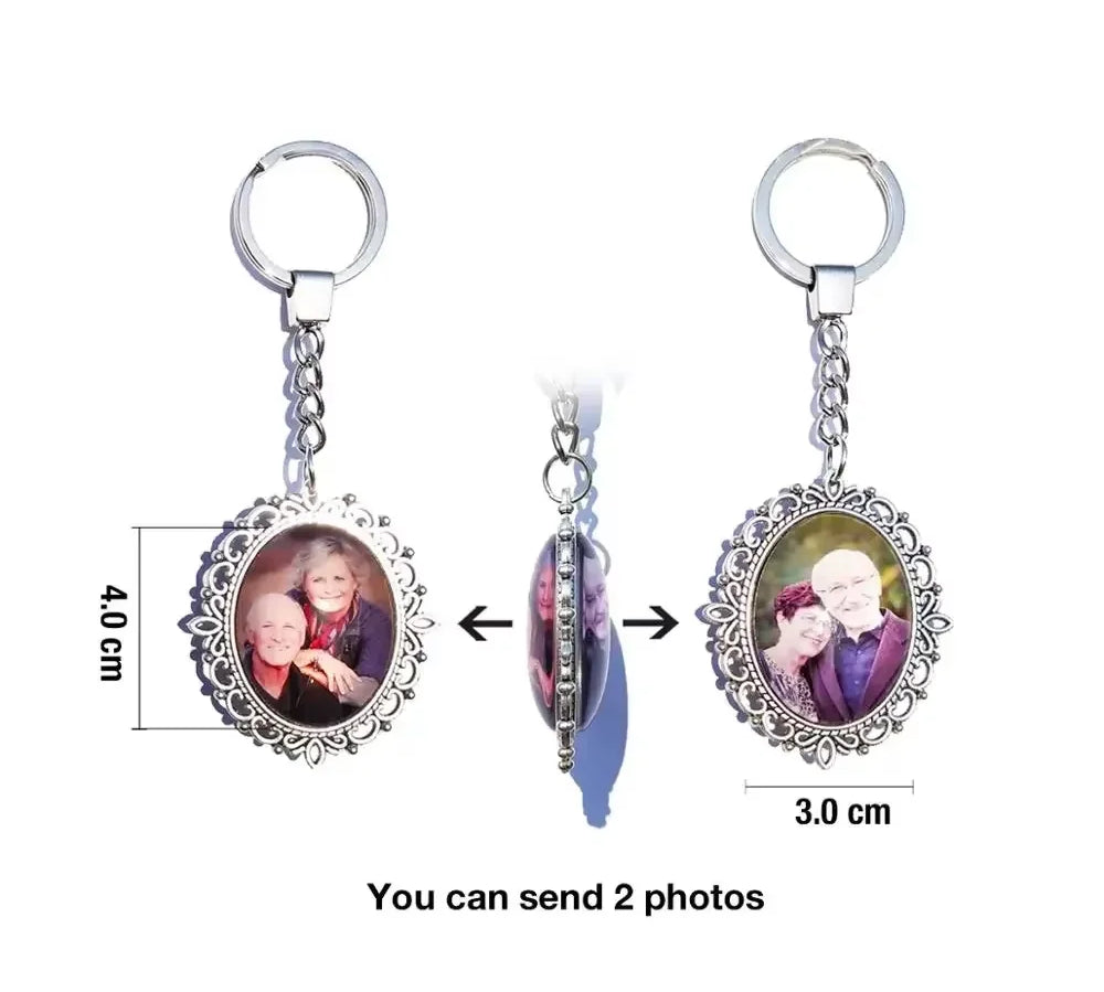 DIY Double Side Photo Custom Keychain Personalized Keyrings Customized Glass Cabochon Family Lovers Baby metal Key chain Gifts