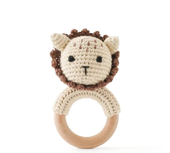 1PC Crochet Animal Bear Rattle Toy Soother Bracelet Wooden Teether Ring Baby Product Mobile Pram Crib Wooden Toys Newborn Gifts