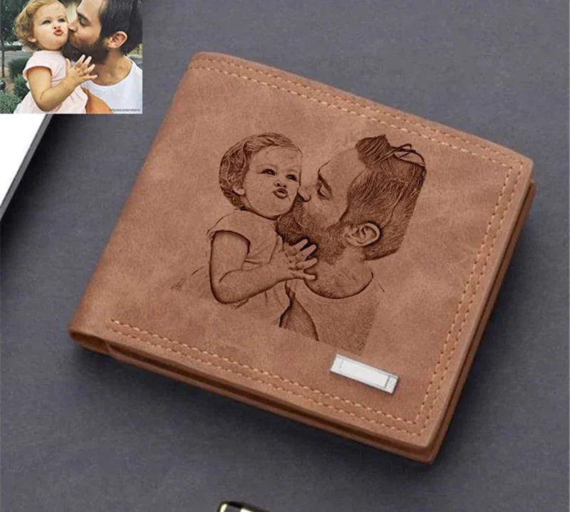 CEXIKA Custom Christmas Picture Text Father's Day Gift Wallet Men Engraved Photo Personalized Christmas Anniversary Gift for Him