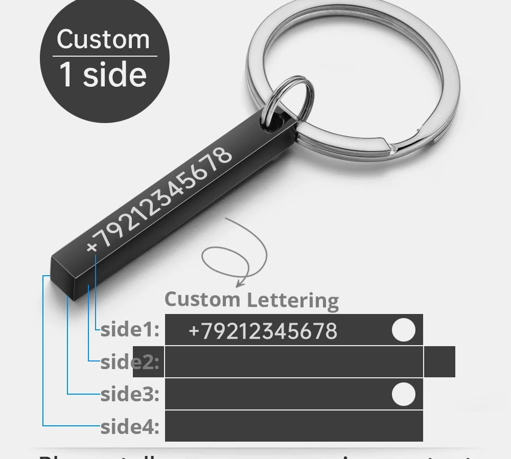 Stainless Steel Personalized Keychains 3D Bar Keyrings Engrave Text Name Date Custom Key Chains Rings Holder Love Gift P039