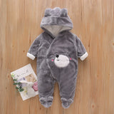 Autumn and Winter New Baby Plush Climbing Clothes Baby Warm and Thick Cartoon Dog Rabbit Cute Cotton Clothes for 0-2 Years