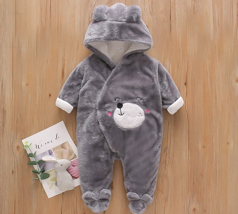 Autumn and Winter New Baby Plush Climbing Clothes Baby Warm and Thick Cartoon Dog Rabbit Cute Cotton Clothes for 0-2 Years