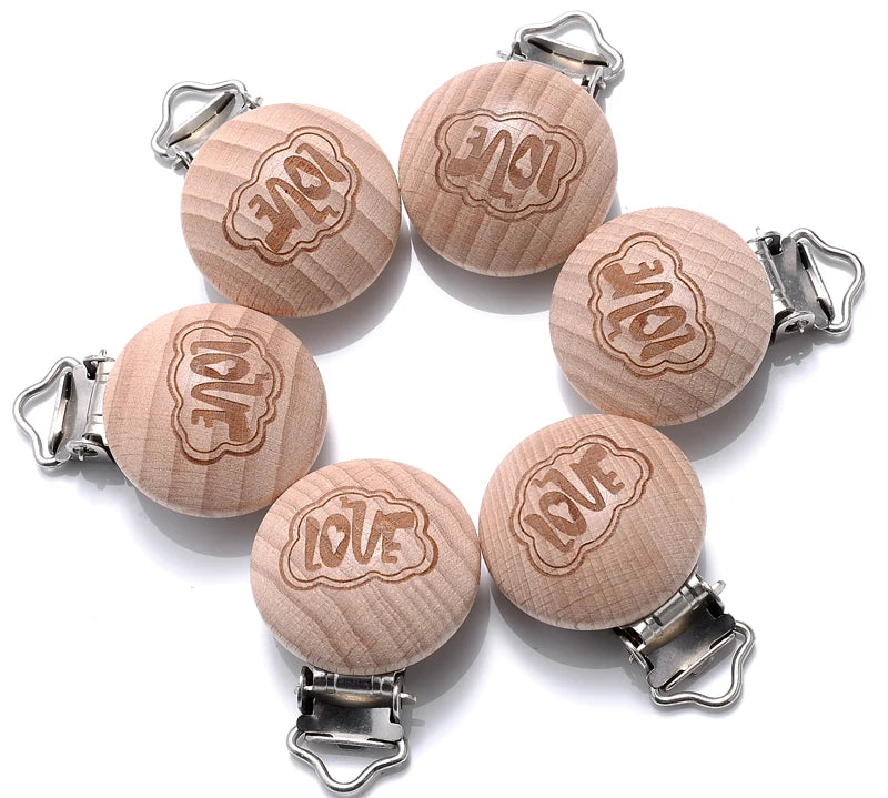 10Pcs Beech Wooden Pacifier Clip Baby Teether Soother Clasp Metal Nursing Accessories Chewable Teething Diy Dummy Clip Chains