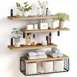 Wall Shelves Floating Mounted Wooden Storage Rack Kitchen Bathroom Organizer Home Decor Garden Bathroom Accessories 4 Piece Set