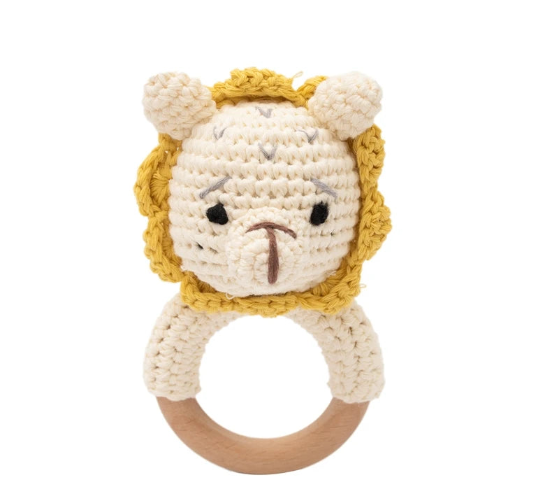 1PC Crochet Animal Bear Rattle Toy Soother Bracelet Wooden Teether Ring Baby Product Mobile Pram Crib Wooden Toys Newborn Gifts