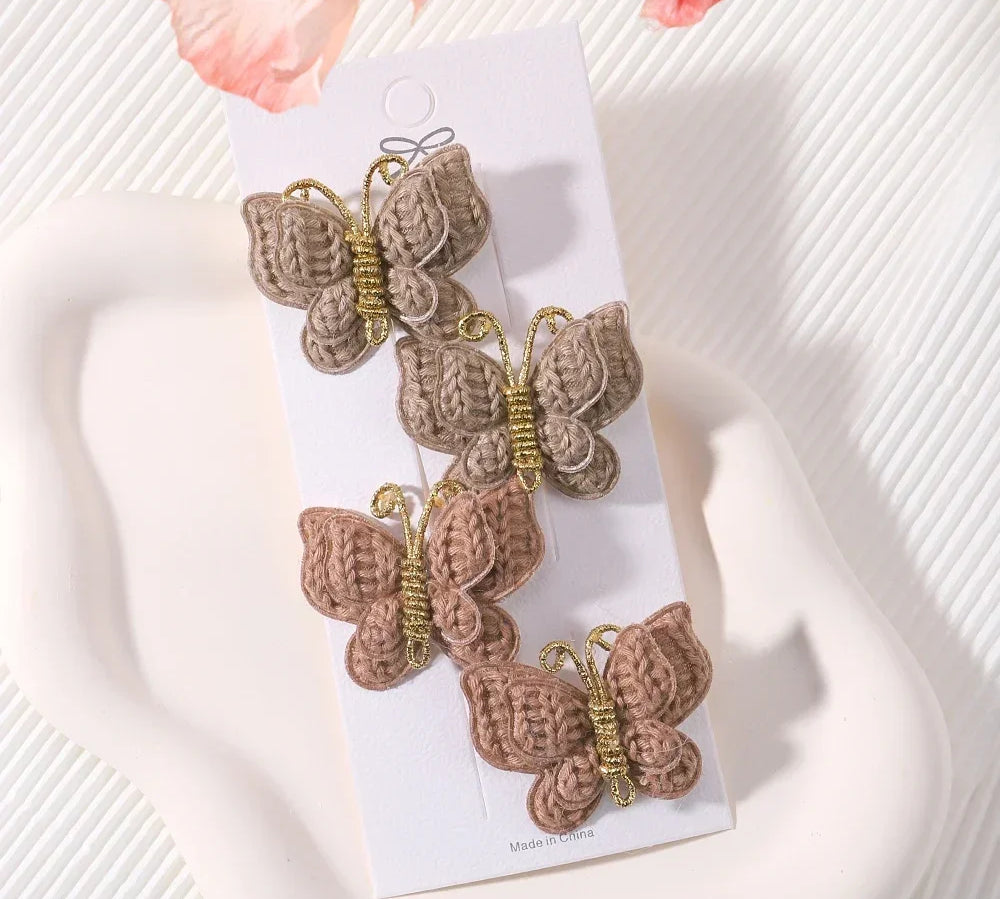 4 Pieces/set New Cute Baby Girl Bow Hairpin Wool Knitted Headwear Handmade Crochet Butterfly Hairpin Children's Hair Accessories