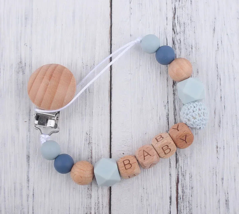 Personalized Name Baby Pacifier Clips Chains Silicone Beads Teethers Dummy Nipple Holder Clip Newborn Teething Toys Accessories