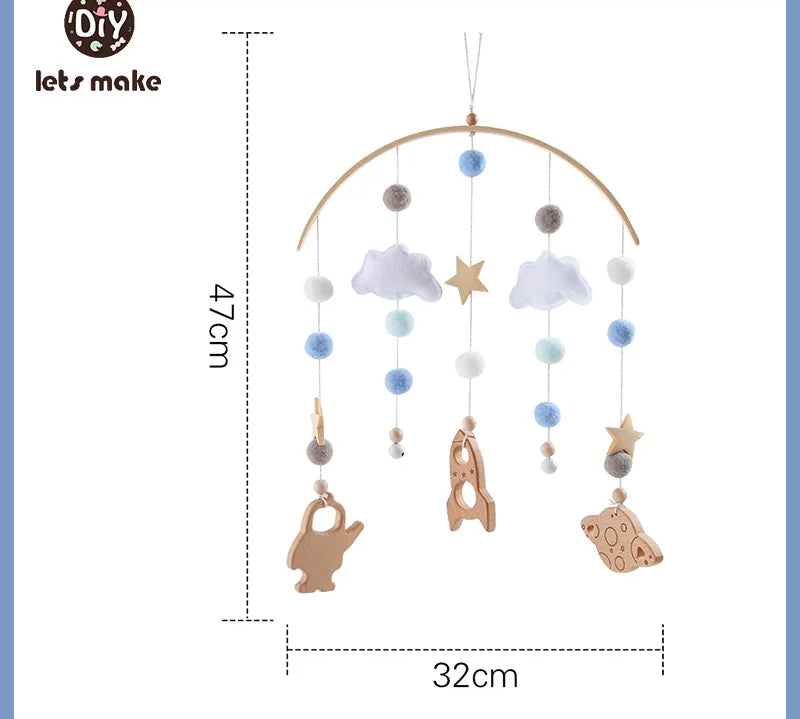 Let's Make Wooden Baby Rattles Soft Felt Cartoon Bear Cloudy Star Moon Hanging Bed Bell Mobile Crib Montessori Education Toys