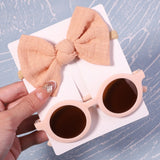 2Pcs/Pack Vintage Kids Summer Bows Headband Round Sunglasses Children Sun Glasses Protection Glasses Baby Hair Accessories