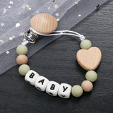 Fashion Personalized Name Baby Pacifier Clips Wooden Dummy Nipple Holder Clip Chain Silicone Letter Beads Newborn Teething Toys