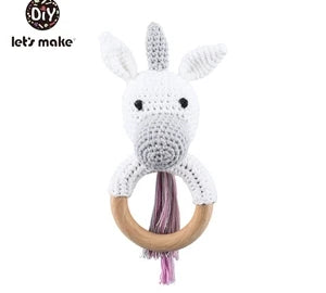 1PC Crochet Animal Bear Rattle Toy Soother Bracelet Wooden Teether Ring Baby Product Mobile Pram Crib Wooden Toys Newborn Gifts