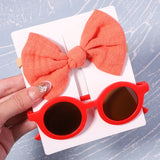 2Pcs/Pack Vintage Kids Summer Bows Headband Round Sunglasses Children Sun Glasses Protection Glasses Baby Hair Accessories