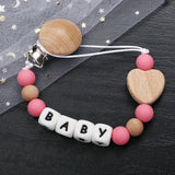 Fashion Personalized Name Baby Pacifier Clips Wooden Dummy Nipple Holder Clip Chain Silicone Letter Beads Newborn Teething Toys