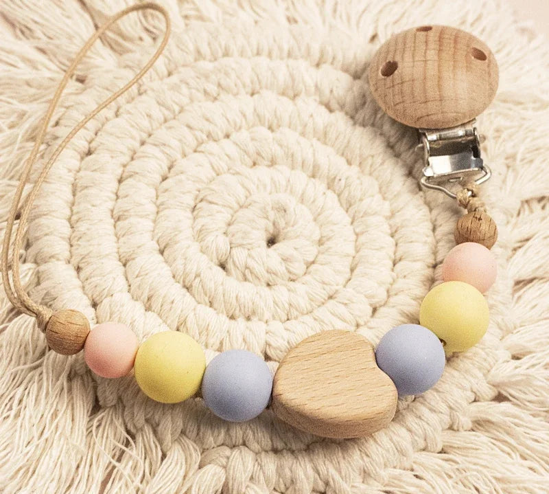 Custom Name Wooden Personalized Baby Pacifier Chain Silicone Bead Dummy Holder Guard Teether Pendant  Newborn Gift Stuff