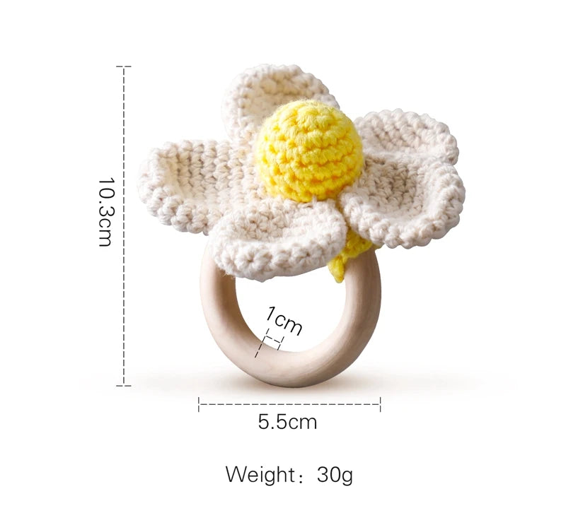 1PC Crochet Animal Bear Rattle Toy Soother Bracelet Wooden Teether Ring Baby Product Mobile Pram Crib Wooden Toys Newborn Gifts