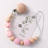 Baby Pacifier Clips Wood Silicone Crochet Beads Soothe Teethers Toy Dummy Nipple Holder Anti-drop Clip Chain Newborn Accessories