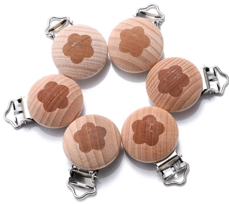 10Pcs Beech Wooden Pacifier Clip Baby Teether Soother Clasp Metal Nursing Accessories Chewable Teething Diy Dummy Clip Chains