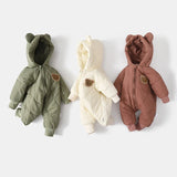 ﻿ Winter Baby Outwear Clothing Fur Lining Warm Toddler Girl's Boy's Rompers Cartoon Bear Infant Jumpsuit