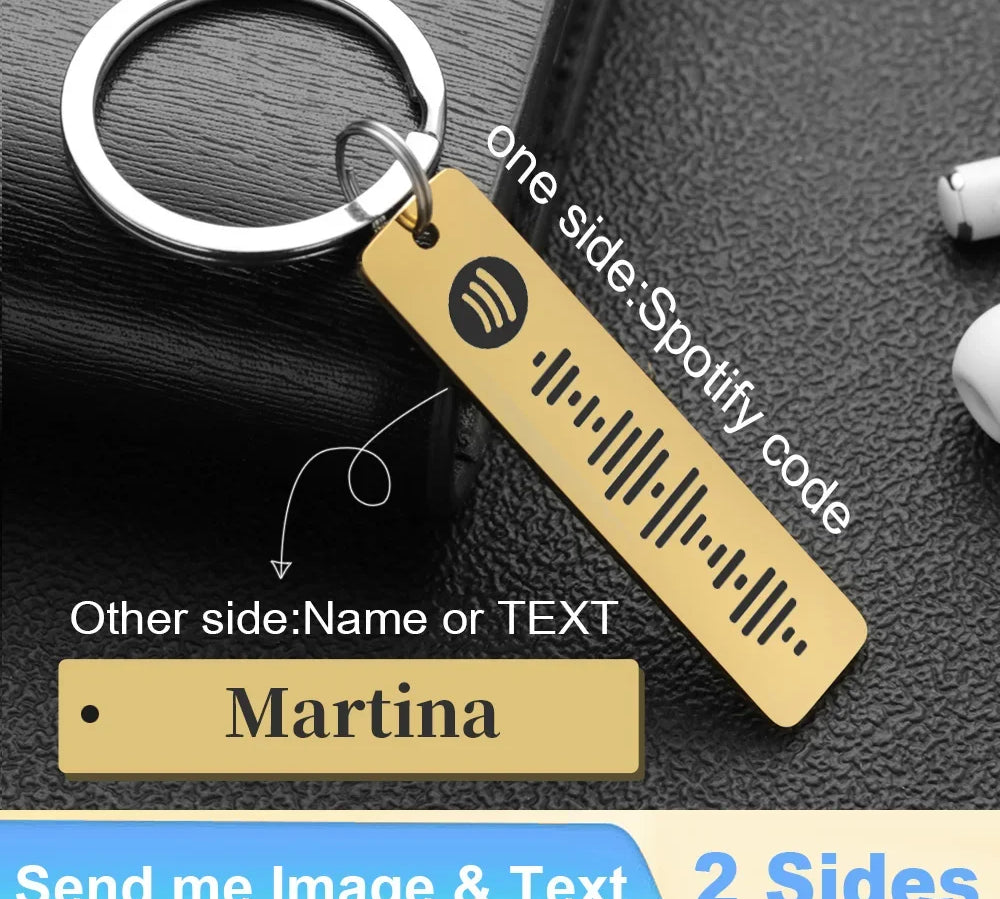 Personalized Spotify Code Keychain Engraved Name Song Music Keyring Scannable Song Key Ring Chain Holder Gift for Couple P040