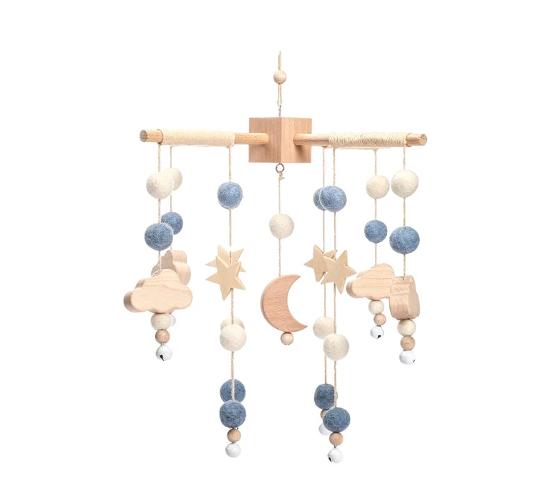 Let's Make Wooden Baby Rattles Soft Felt Cartoon Bear Cloudy Star Moon Hanging Bed Bell Mobile Crib Montessori Education Toys