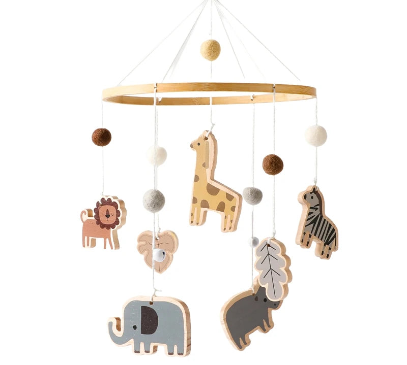 Baby Crib Mobile Wooden Bed Bell Rattle Toy Soft Felt Hot Air Balloon Wind Chime Pendant Newborn Comfort Bed Bell Toys Baby Gift