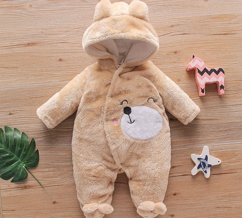 Autumn and Winter New Baby Plush Climbing Clothes Baby Warm and Thick Cartoon Dog Rabbit Cute Cotton Clothes for 0-2 Years